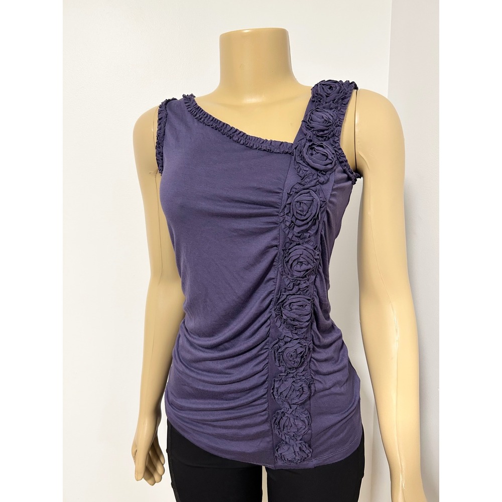 Design History Purple Asymmetrical Rosette Ruched Sleeveless Top Small